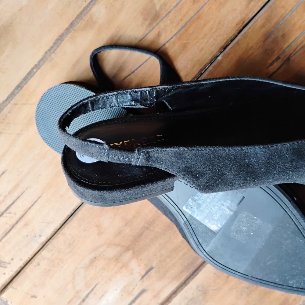 Nwob Express Black Suede Slingback Pointed Toe Fl… - image 4